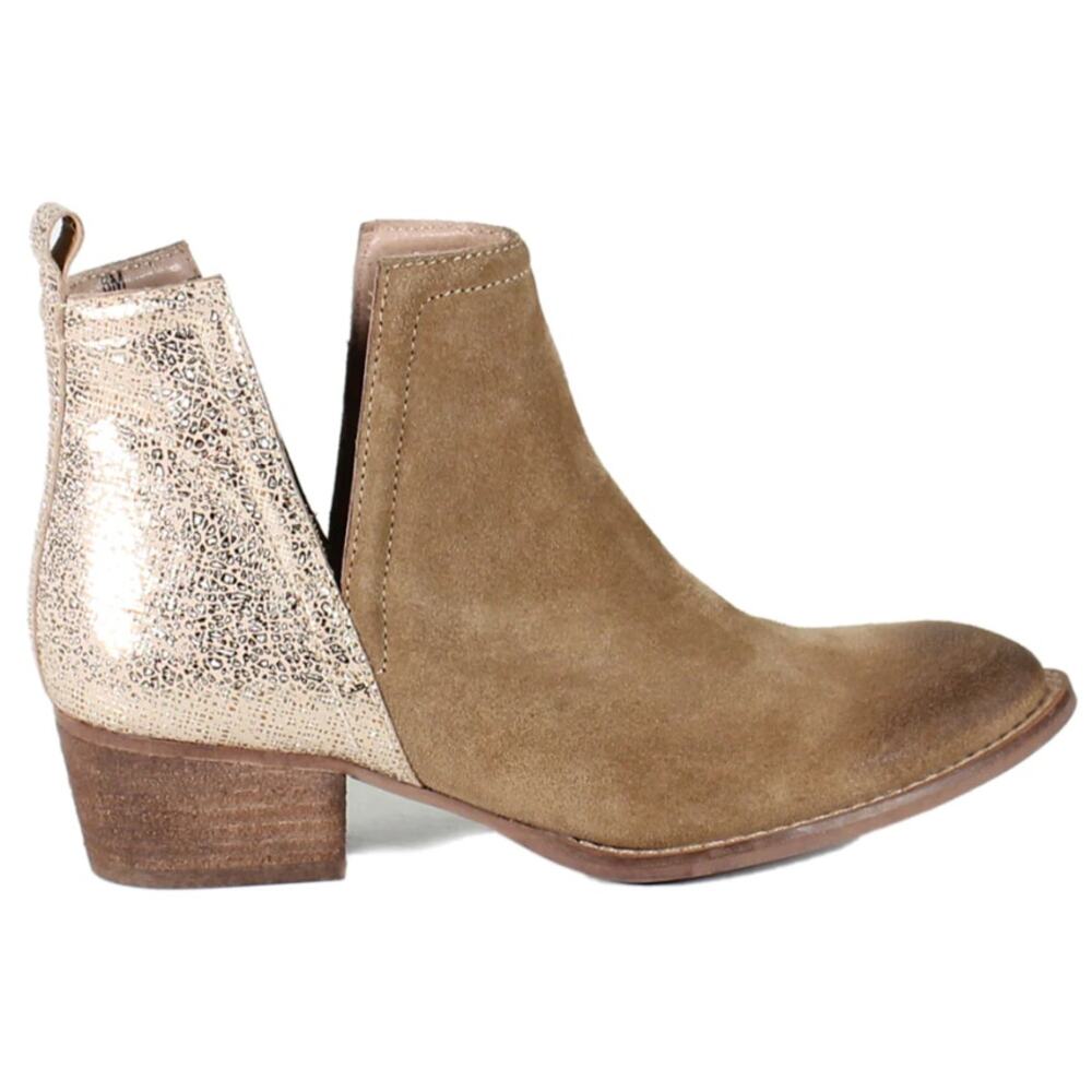 Diba True  Stop By Almond Toe Pull On Brown Metallic Gold Leather Ankle Boots 6